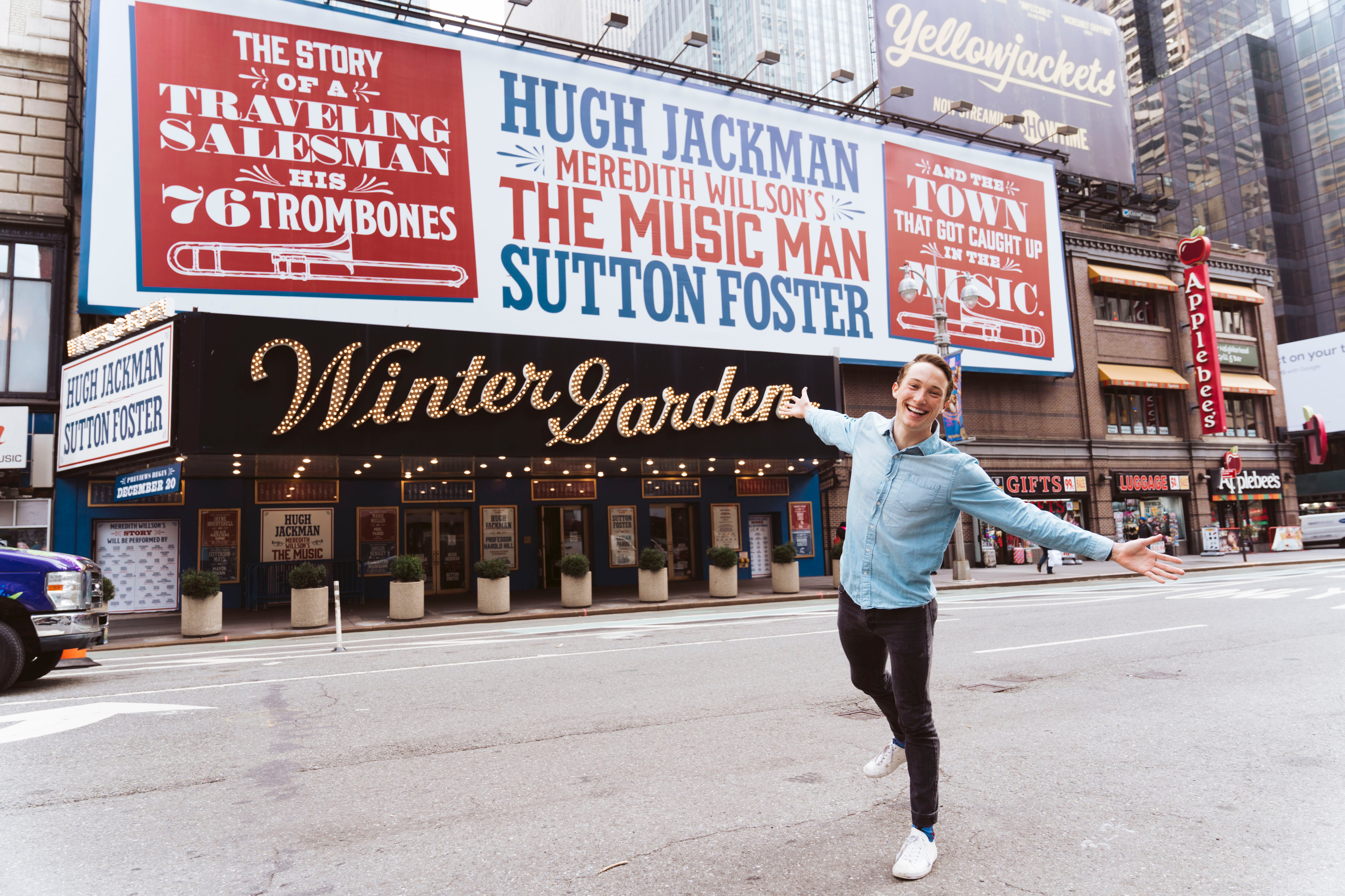 Jordan in in front of The Winter Garden Theatre where he made his Broadway debut.